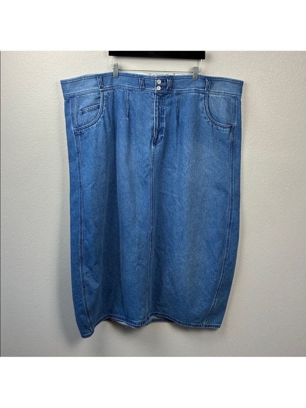 Pilcro Barrel Denim Maxi Skirt Rear Slit Pockets Jean Midi Anthropologie 26W - Picture 5 of 10